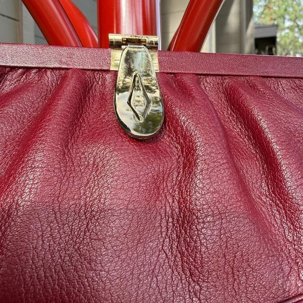Leather Clutch Ladies Vintage Merlot Color - Picture 3 of 10